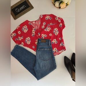 Madewell Floral Striped Blouse Women’s Size S NWT Short Sleeve Top